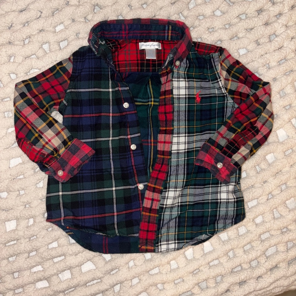 Ralph Lauren Red and Green Patchwork Button Down Shirt